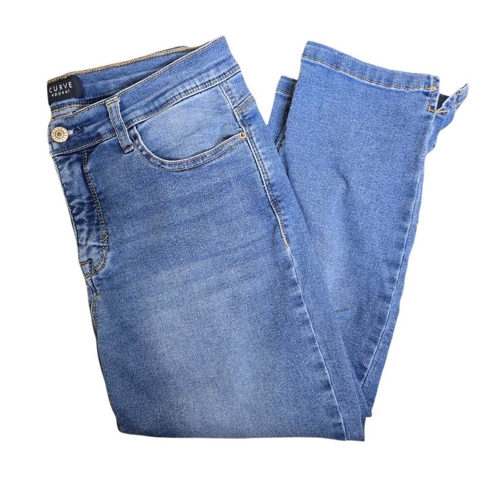 Curve Appeal Crop Capri Jeans Stretch Medium Wash Mid Rise Side Slits Sz 10/30 - Picture 10 of 10